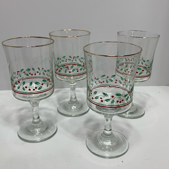Set of 4 Vintage 1986 Arby’s Libby Holly Christmas Glasses